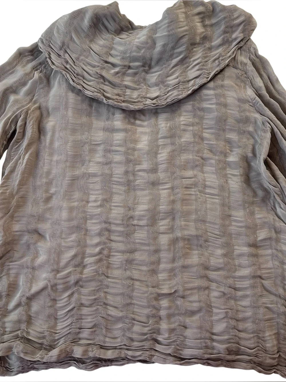 Vintage Chanel 1999A Silk Metallic Gauze Sailor Collar Blouse Taupe CC Button 44